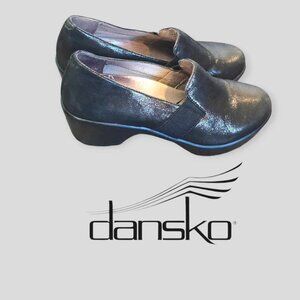 DANSKO Womens Black Metalllic Jessica Leather Edge Heel Clog Shoes EU 38 Or 8 US
